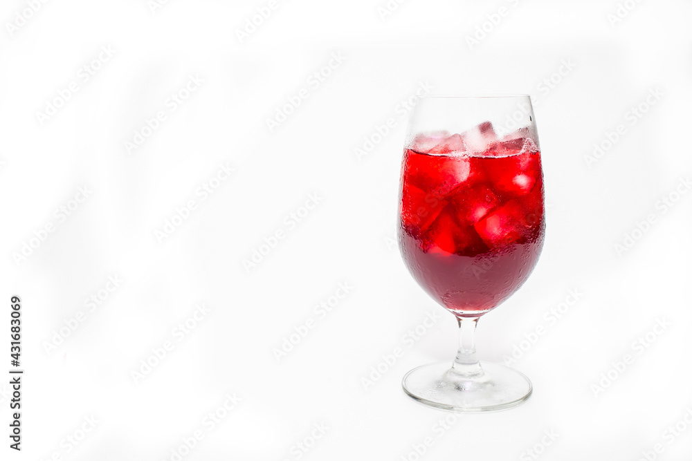 Cup of ice Roselle juice and refresh drink on white background.