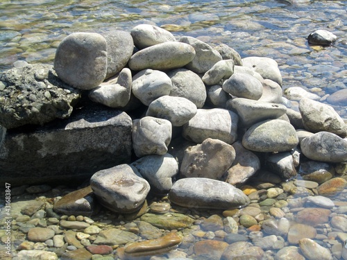 a pile of stones in a river 