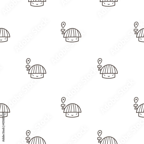 Seamless pattern with cute cartoon mushrooms on  white background. Funny doodle character wallpapers. Childish vector print.
