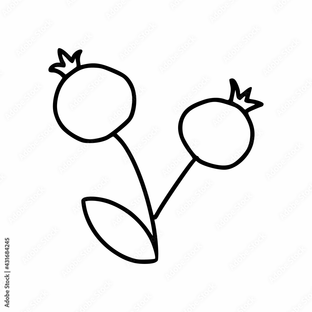 Wild rose berry on branch. Contour icon. Wild rose berry on branch. Contour icon.
