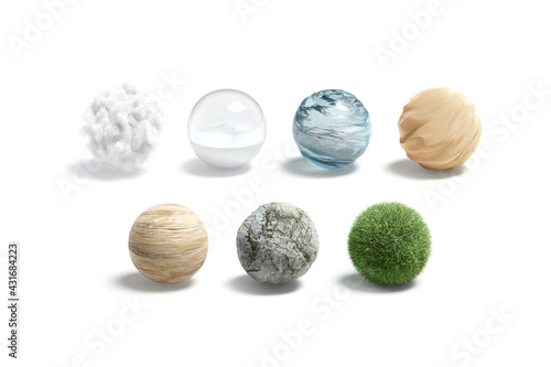 Blank nature textured ball mockup set, isolated
