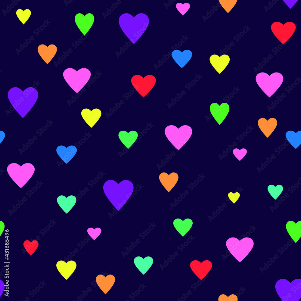 simple children's pattern with colorful hearts on a dark background