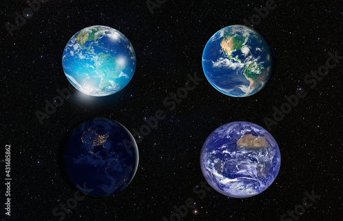 Fototapeta Naklejka Na Ścianę i Meble -  Four different Planet Earth in outer space 