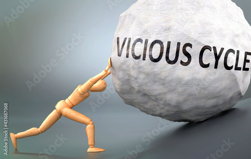фотографія Vicious cycle and painful human condition, pictured as a wooden human figure pus