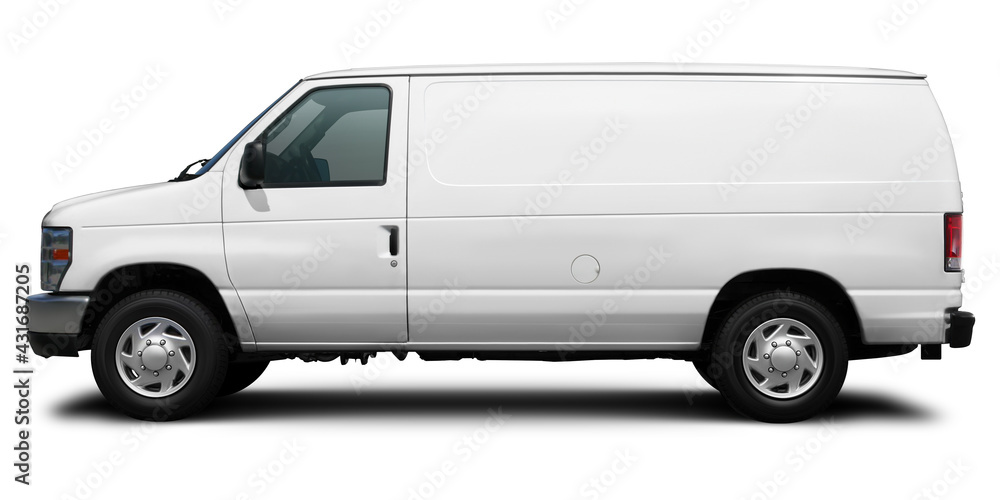 Modern American cargo minibus white color side view. Isolated on a white background. Modern American cargo minibus white color side view. Isolated on a white background.