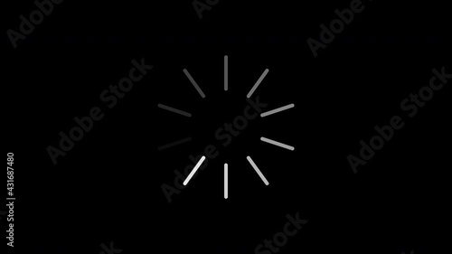 Loading circle icon on black background. Buffering Spinner download or upload progress. Loader. White Lines in circle photo