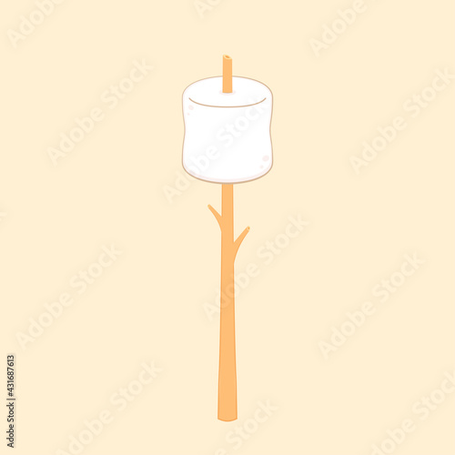 Burned Marshmallows. Marshmallow stick vector. Marshmallow logo design.