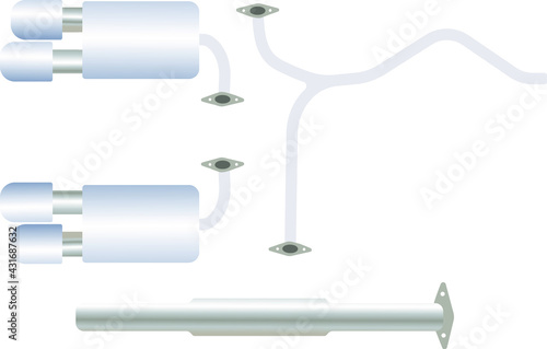 disassembled car exhaust system made of steel