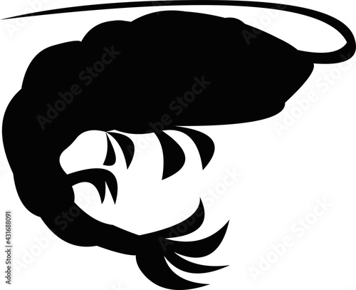 Vector illustration of black silhouette of a shrimp