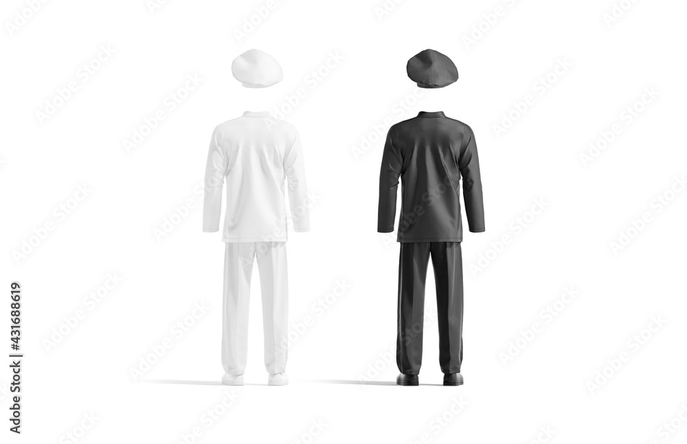 Blank black and white chef uniform mockup, back view Blank black and white chef uniform mockup, back view