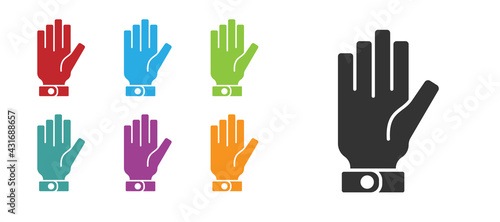 Black Firefighter gloves icon isolated on white background. Protect gloves icon. Set icons colorful. Vector