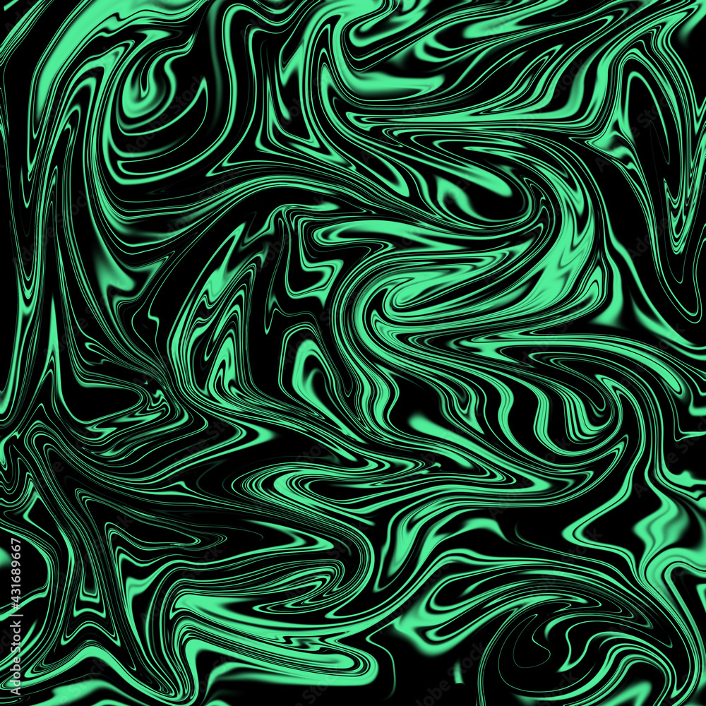 Liquid marble paint effect background. Abstract green and black fluid