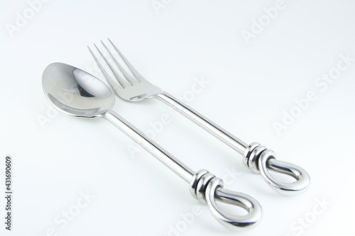 classic fork and spoon on white Background