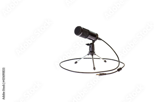 professional desktop microphone in black on a white background