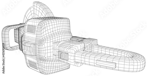 Gasoline angle grinder. Wire-frame Petrol angle grinder machine. Vector created of 3d.