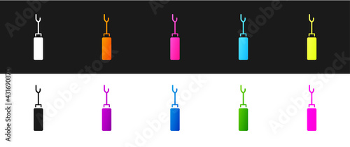 Set Awl tool with wooden handle icon isolated on black and white background. Work equipment tailor industry. Vector