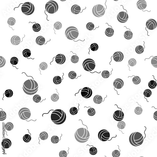 Black Yarn ball icon isolated seamless pattern on white background. Label for hand made, knitting or tailor shop. Vector