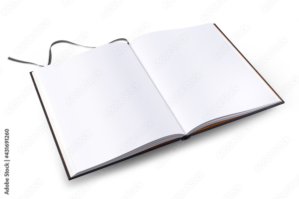 Open Black Hard book view in perspective and isolated on white Open Black Hard book view in perspective and isolated on white