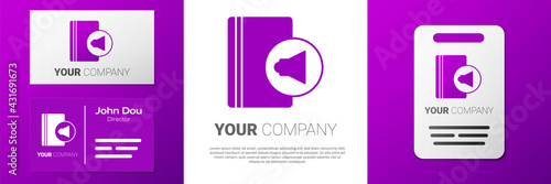 Logotype Audio book icon isolated on white background. Book with headphones. Audio guide sign. Online learning concept. Logo design template element. Vector