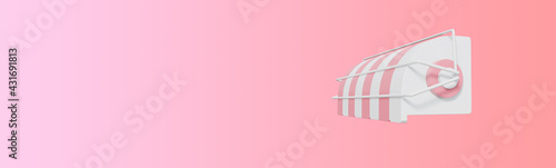 Shop canopy,colorful awning set type,store and sunshade tent and awnings,isolated on pastel pink background,tent roof,template for design,advertising,3d rendering illustration,web banner header