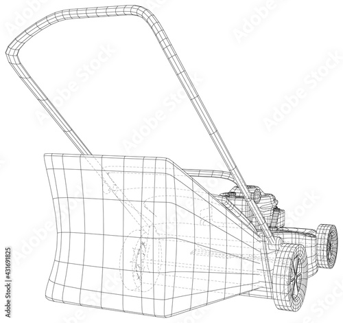 Lawn mower gasoline equipment. Gardening grass-cutter. EPS10 format. Wire-frame Vector created of 3d.