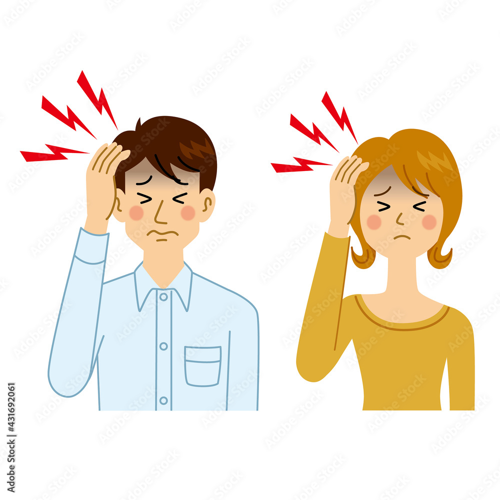 頭痛をする男女