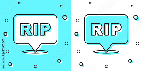 Black line Speech bubble rip death icon isolated on green and white background. Random dynamic shapes. Vector