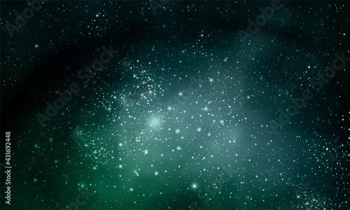 Night starry sky in green tones, vector art illustration. 
