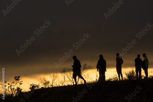 silhouette group people The hike