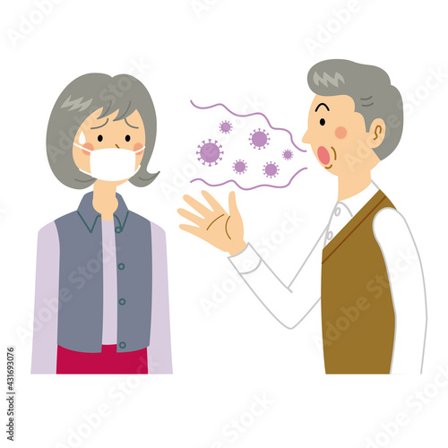 感染を気にして会話する老夫婦
