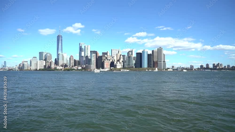 View of New York City's skyline from the river View of New York City's skyline from the river