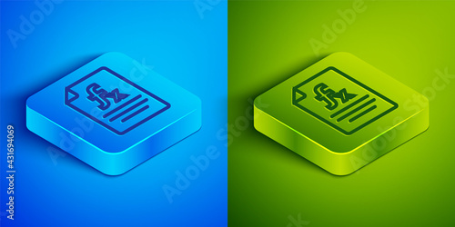 Isometric line Function mathematical symbol icon isolated on blue and green background. Square button. Vector