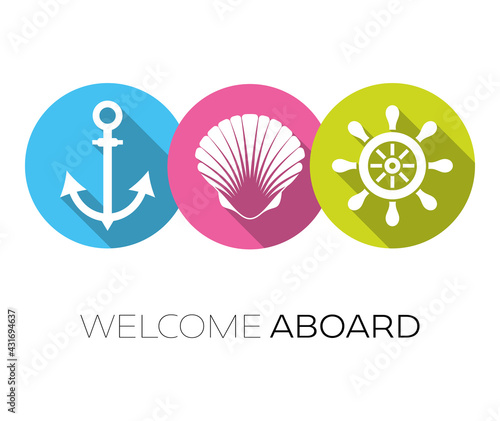 Vector welcome aboard design with marine icons