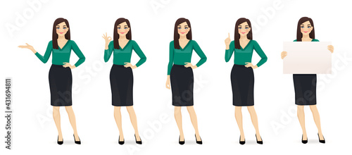 Elegant business woman in different poses isolated vector illustrtion