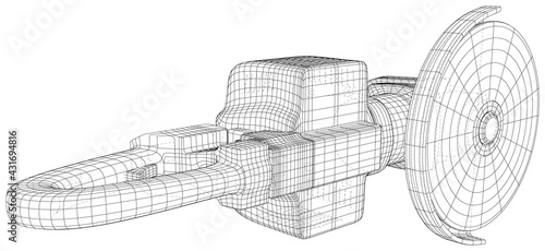 Petrol Engined grinder angle machine. Wire-frame Gasoline grinder on white background. EPS10 format. Vector created of 3d, Wire-frame.