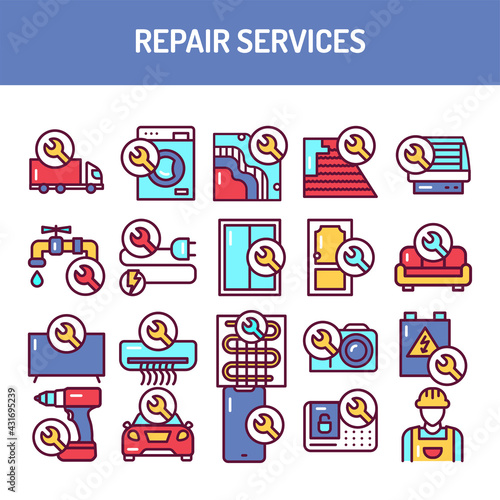 Repair servises line icons set. Isolated vector element.