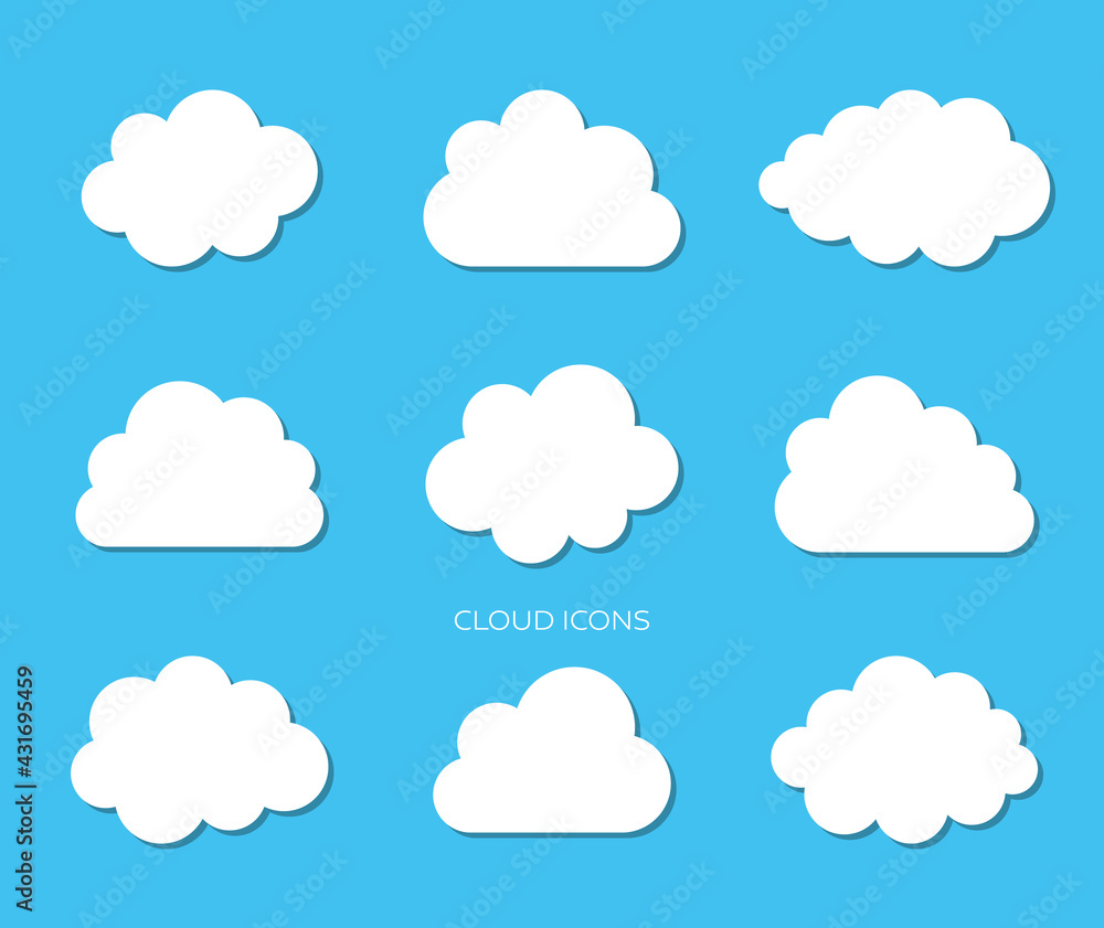 White vector simple clouds isolated on blue
