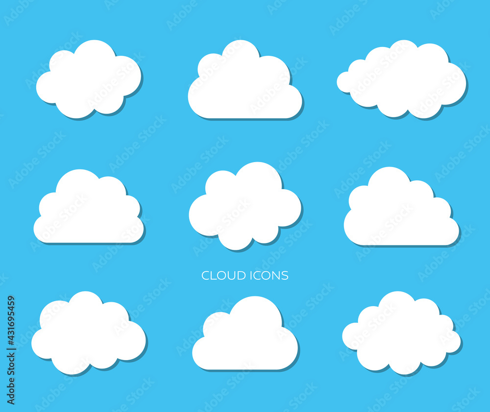 White vector simple clouds isolated on blue White vector simple clouds isolated on blue