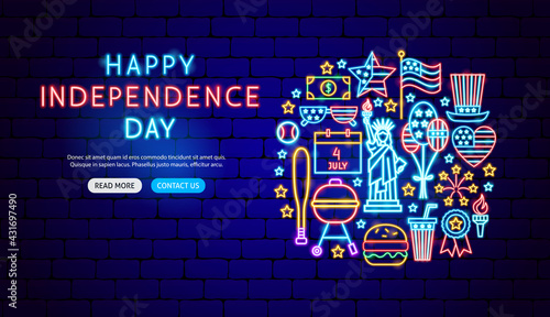 Happy Independence Day Neon Banner Design