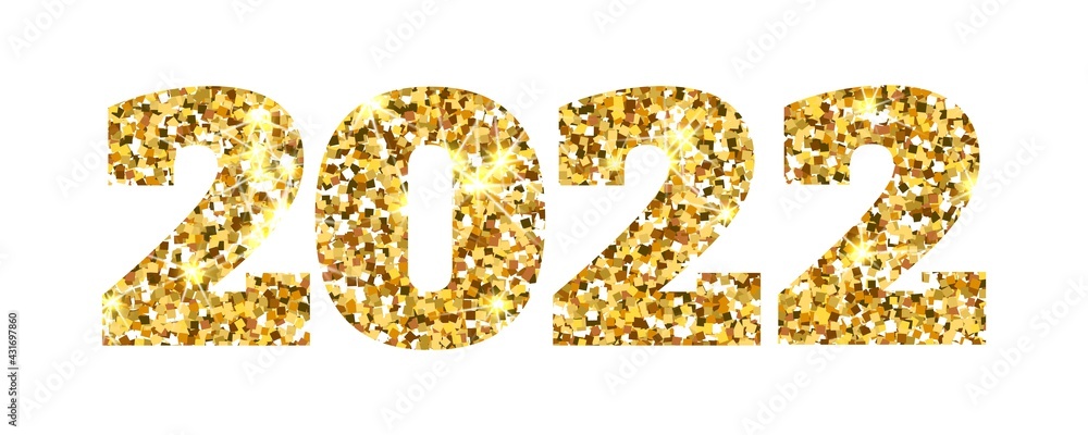 Gold shiny glitter 2022 new year. Greating card or poster golden design Gold shiny glitter 2022 new year. Greating card or poster golden design