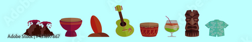set of hawaii cartoon icon design template with various models. vector illustration isolated on blue background