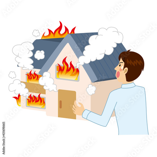 家が火事にあう男性