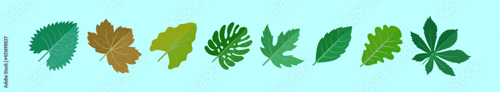 set of hojas leaves cartoon icon design template with various models. vector illustration isolated on blue background set of hojas leaves cartoon icon design template with various models. vector illustration isolated on blue background