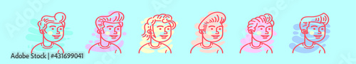 set of greaser cartoon icon design template with various models. vector illustration isolated on blue background