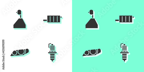 Set Car spark plug, Gear shifter, headlight and muffler icon. Vector
