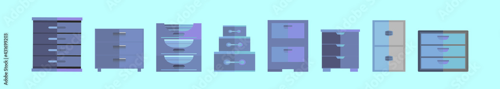 set of file cabinet cartoon icon design template with various models. vector illustration isolated on blue background set of file cabinet cartoon icon design template with various models. vector illustration isolated on blue background