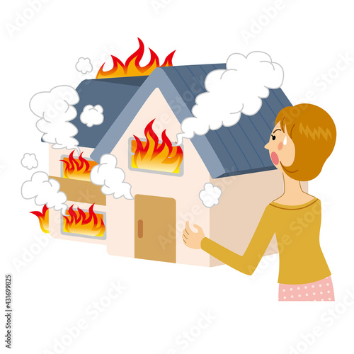 家が火事にあう女性