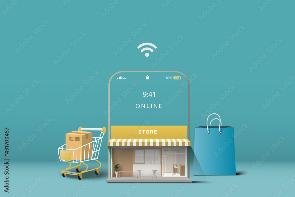 Shopping online on mobile concept. Store online. - obrazy, fototapety, plakaty 
