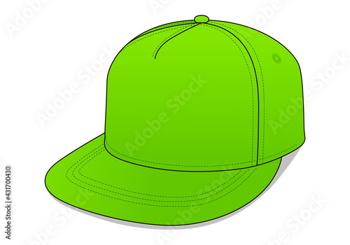 Green 5-Panels Hip Hop Cap Template on White Background, Vector File.