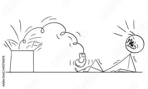Person Was Hit by Boxing Glove Coming Out From Surprise Gift Box, Vector Cartoon Stick Figure Illustration